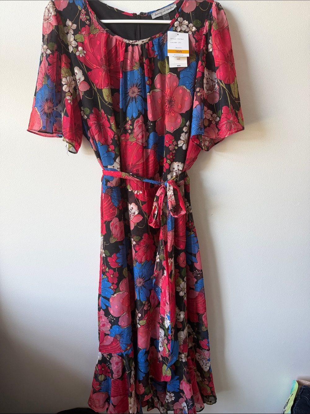 Danny & Nicole Black Midi Dress with Pink & Blue Floral Print